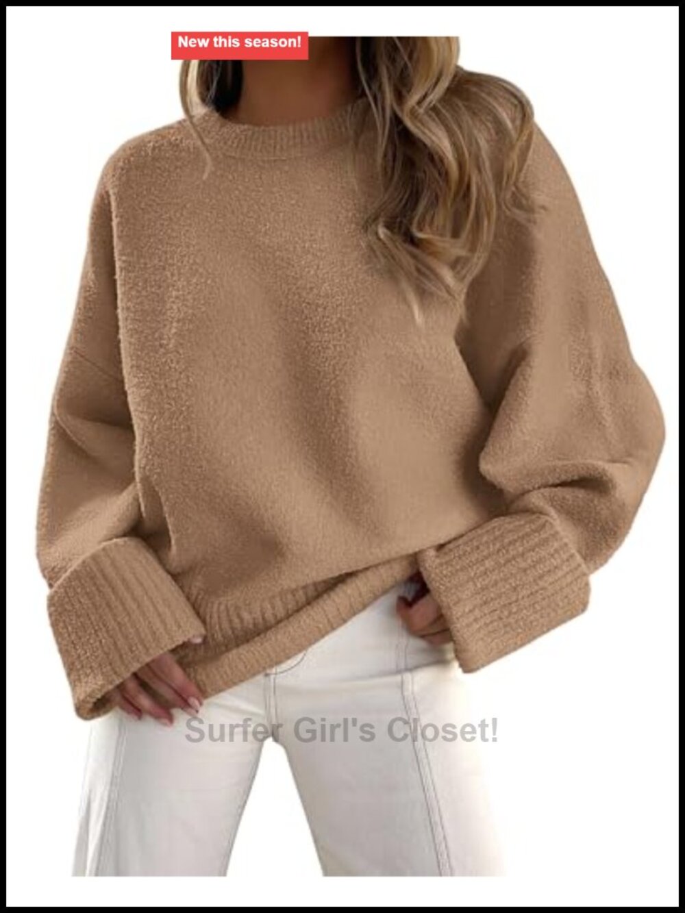 Oversized Fuzzy Crewneck Pullover Sweater Long Sleeve Cozy Knit